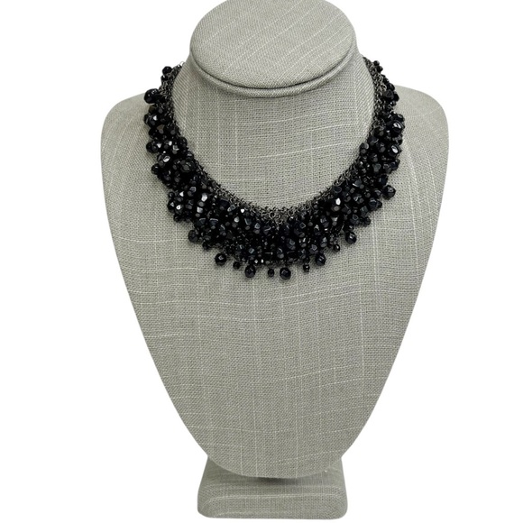 Jewelry - Black Faceted Acrylic Cluster Gunmetal Statement Bib Necklace